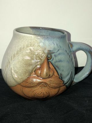 Raised Man Face Mustache Goatee Coffee Mug - Soup Mug - Pottery Craft Stoneware 3