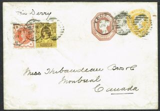 1897 Fine 10d,  1 1/2d Postal Stationery Envelope,  1/2d,  3d Jubilee To Canada