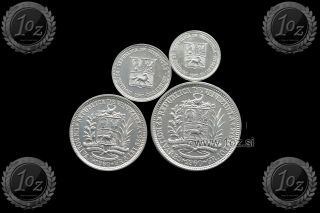 Venezuela Set 4 Coins 1960: 25,  50 Centimos,  1,  2 Bolivares / 18,  75g Silver Xf