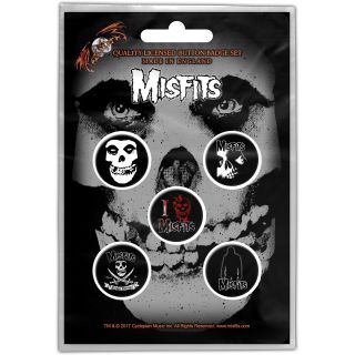 Official Licensed Merch 5 - Badge Pack Punk Rock Metal Pin Badges Misfits Skull