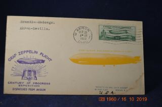 Flown Graf Zeppelin Cover With Us C - 18 From Akron To Sevilla Roessler Envelope