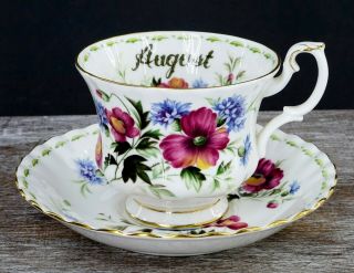 Royal Albert Poppy August Tea Cup And Saucer Flower Of The Month