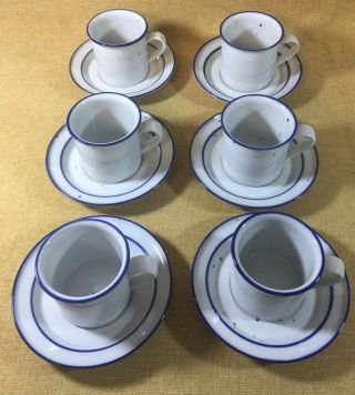 Set Of 6 Dansk Blue Mist Speckled Cups And Saucers