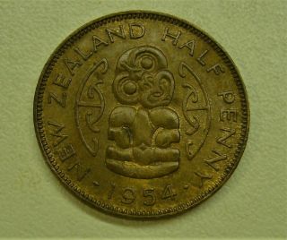 1954 Zealand (1/2) Half Penny Coin