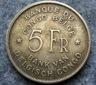 Belgian Congo Leopold Iii 1947 5 Francs,  Elephant