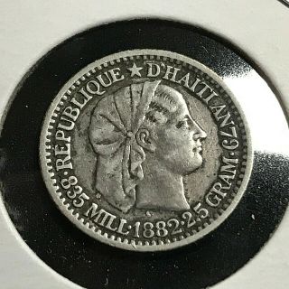 1882 Haiti Silver 10 Centimes Coin