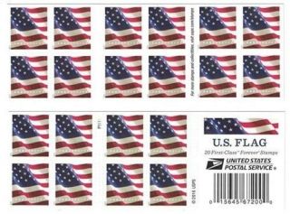 Five Books Of 20 (100 Total) U.  S.  Flag Usps First Class Forever Postage Stamps