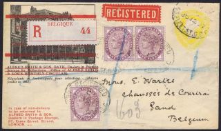 1897 Alfred Smith Stamp Dealer Fine Advertising Envelope Registered To Belgium