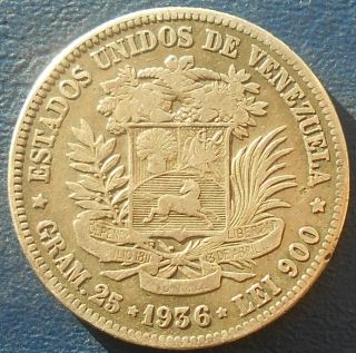 . 900 Silver 1936 Venezuela 5 Bolivares Start At Melt.  7234 Oz Grade 719