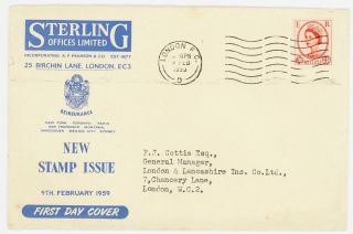 Gb 1959 (9th Feb) Wilding 41/2d On Sterling Office Illustrated Fdc,  Cat £200