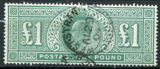 (340) Very Good Sg266 Edvii £1.  00 Dull Blue Green.  Cds Au 29 1904
