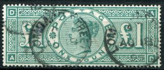(339) Very Good Sg212 Qv £1.  00 Green Pmk Au 18 1899