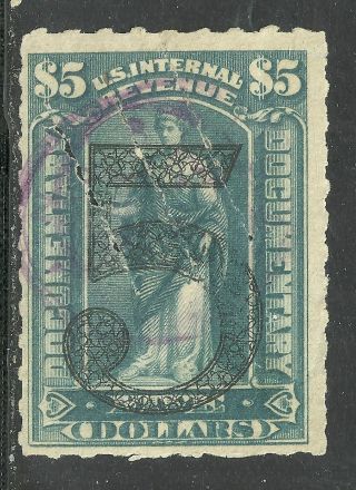 U.  S.  Revenue Documentary Stamp Scott R192 - $5 1902 Issue - Ornamental 