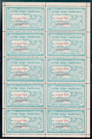 10216 - Puerto Rico,  1938 Private Airmail Post Overpr.  Sheetlet Of 10,  Mnh,  Very Fine