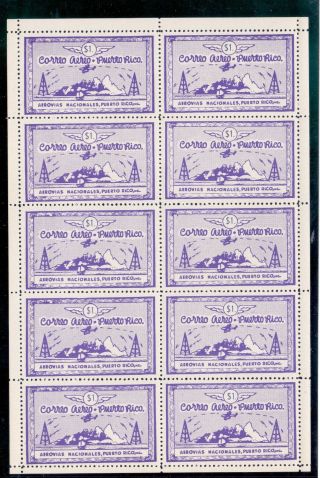 10215 - Puerto Rico,  1938 Private Airmail Post $1.  Sheetlet Of 10,  Mnh,  Very Fine
