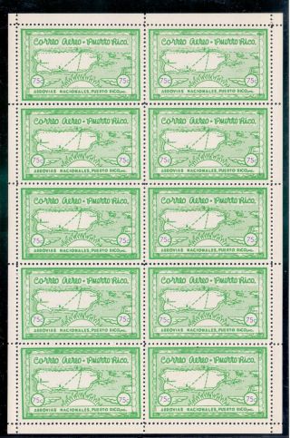 10214 - Puerto Rico,  1938 Private Airmail Post 75c.  Sheetlet Of 10,  Mnh,  Very Fine