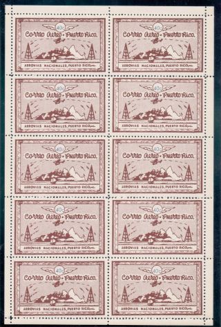 10213 - Puerto Rico,  1938 Private Airmail Post 40c.  Sheetlet Of 10,  Mnh,  Very Fine