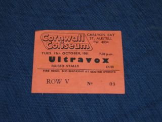 Ultravox - 1981 St.  Austell Gig Ticket Stub