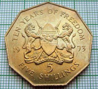 Kenya 1973 5 Shillings,  10 Years Of Independence,  Unc
