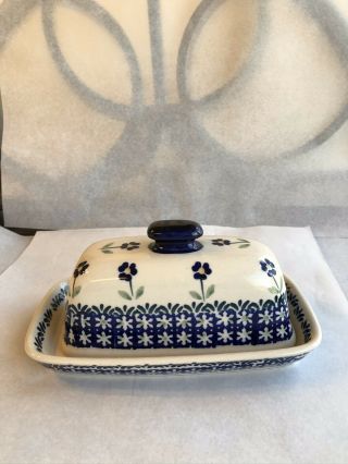 Polish Pottery Butter Dish American Style Hand Made In Poland W.  Bolestawcm