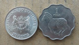 Botswana 50 Cents 1966 Silver Bunc & 1 Pula 1977 Unc.  Jo - 8683