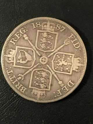 1887 Great Britain Silver Double Florin Coin Queen Victoria 4 Shillings British 2