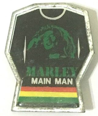 Bob Marley - Main Man - Old Og Vtg 1980`s Shirt Shaped Metal Pin Badge