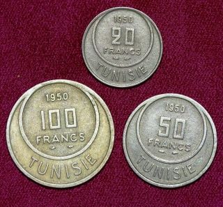 Tunisia A Set Of 20,  50 And 100 Francs Very Fine Grade A Good Set.