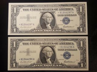 2 1957 $1.  00 Silver Certificate Cu Star Notes Consec Serial Numbers