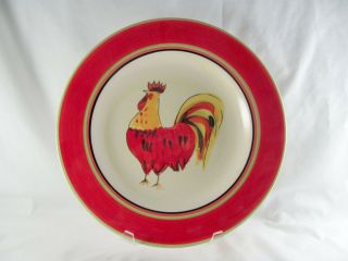 Tabletops Rooster Red Dinner Plate,  10 - 5/8 ",  Unlimited,  4 Avail,  Green Red Band
