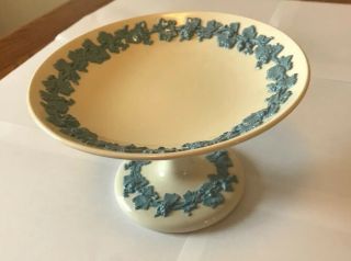Vintage Wedgewood Embossed Queensware Blue On Cream White Candy/ Compote Dish 6 "
