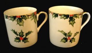 Vintage Htf 2 Lefton China Christmas Tea Coffee Cups Mugs Ne2041 Hand Painted