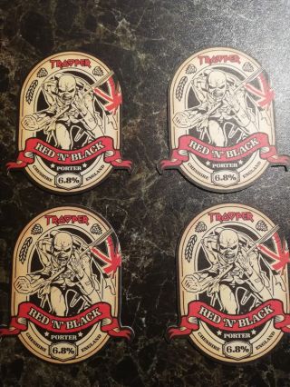 Rarer 6.  8 4 X Iron Maiden Trooper Red & Black Porter Beer Mat