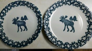 Folk Craft Moose Country Tienshan Green Sponge Dinner Plates Set Of 4