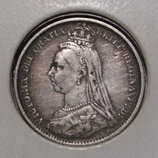 1889 Great Britain Sixpence Sterling Silver Coin,  VF 2