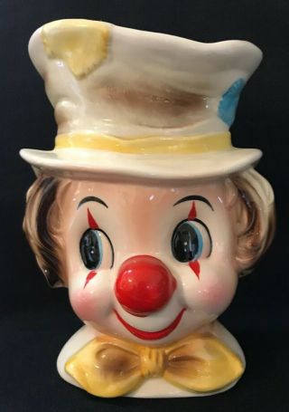 Vintage Relpo Young Clown Ceramic Head Vase Yellow Bow 6008 6 " W/tag
