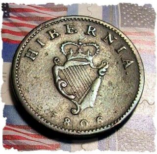 1806 George Irish Farthing Nota Half Penny Post Colonial Revolutionary War Coin