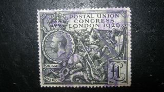1929 £1 Puc/upu Black Sg 438 (purple Airmail Cancel) Perfectly Sound