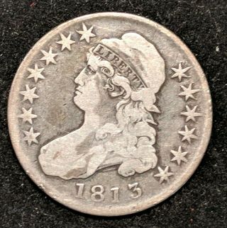 1813 Capped Bust Half Dollar 50c Coin.  Great Wholesome F