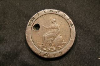 1797 Great Britain Cartwheel Twopence 2 Penny Coin George Iii 55.  1 Grams Holed