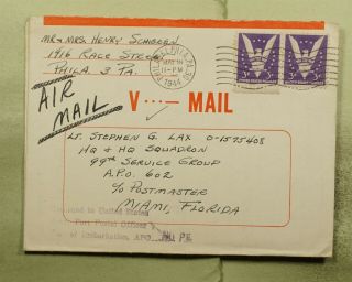 Dr Who 1944 Philadelphia Pa V - Mail Airmail To Apo 602 Rts Pair E75784