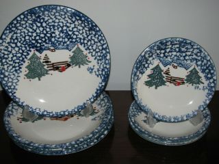 Folk Craft By Tienshan Cabin In The Snow 4 Dinner,  4 Salad/dessert Plates