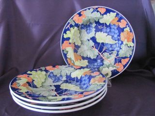 La Primula S.  R.  L 8 3/4 " Soup Bowl Blue Grape & Autumn Leaves Made In Italy - Set