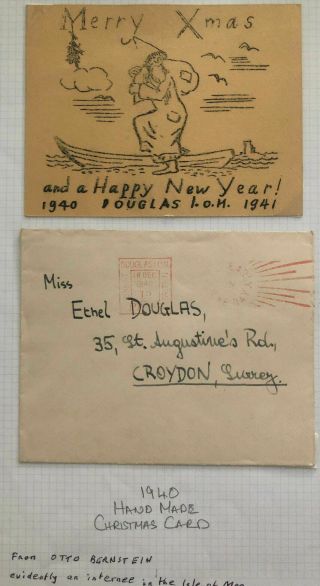 1940 Isle Of Man England Douglas Interment Camp Christmas Card Cover To Croydon