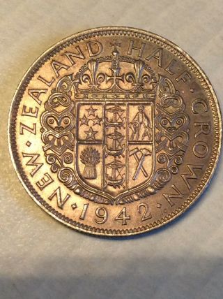 1942 Zealand Half Crown Silver Coin Better Grade Low Mintage Coin