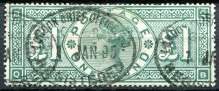 (607) Very Good Sg212 Qv £1.  00 Green Crowns Watermark
