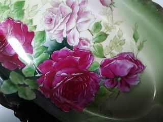 Antique P T Germany Hand Painted Oval Tray with Pink and Red Roses 2