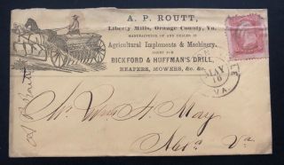 1900s Liberty Mills Va Usa Advertising Cover To Alexandria Ap Routt Drain Plow B