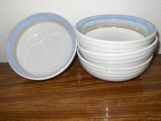 Noritake Soup Bowls - Set Of 4 - Polar 8606 Stoneware Cereal Bowls White Blue Tan