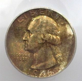 1946 - S Washington Silver 25 Cents Icg Ms67 Lists For $315 Iridescent